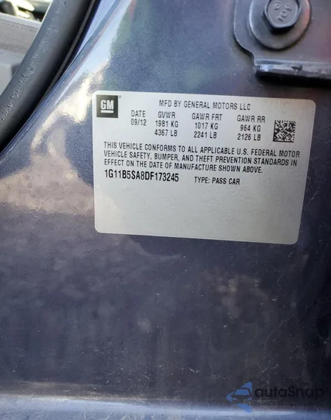 2013 Chevrolet Malibu Ls from USA, damaged, VIN 1G11B5SA8DF173245